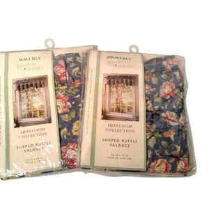 Waverly Garden Room Heirloom Collection Shaped Ruffle Valance Blue Floral Pair